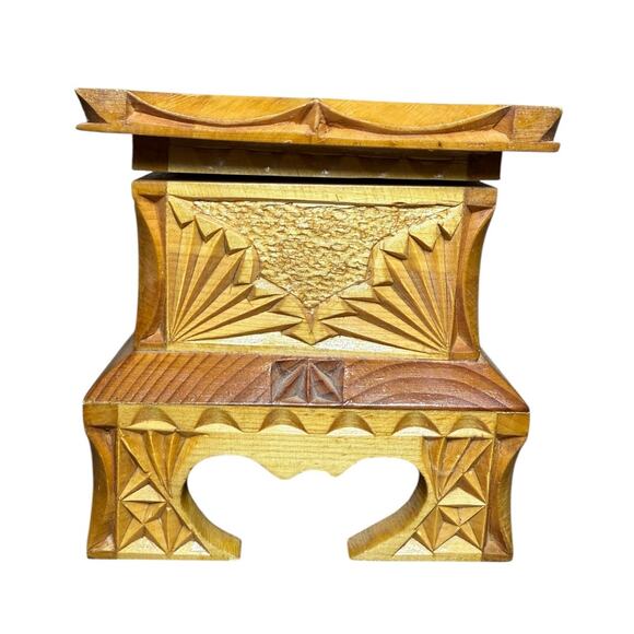 Russia Intricate Carved Wooden Trinket Jewelry Box Vintage Blue Velvet 8" USSR - Picture 3 of 14